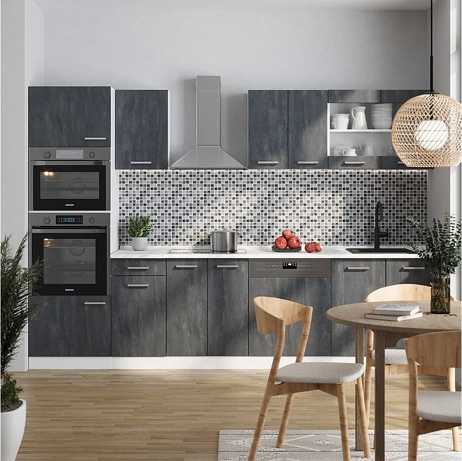 Aneks kuchenny czarny beton/biały 300x46x81.6 r-line