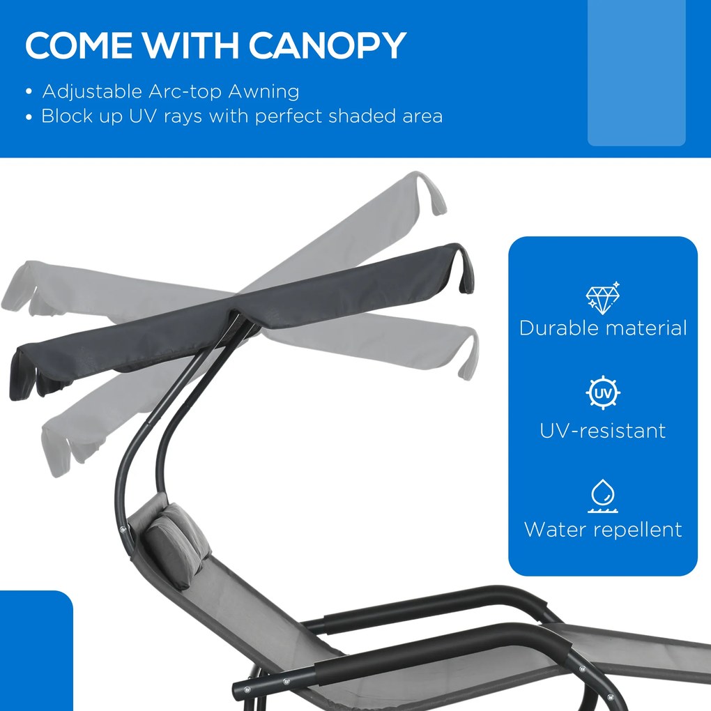 Outsunny Podwójna Leżanka dla 2 Osób z Baldachimem i Poduszkami, 200 cm x 139 cm x 140 cm, Ciemnoszary | Aosom PL