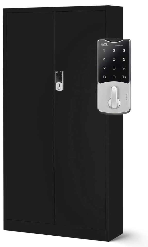 Szafa metalowa na akta z zamkiem szyfrowym czarna, 900x1850x400 mm: DANIEL