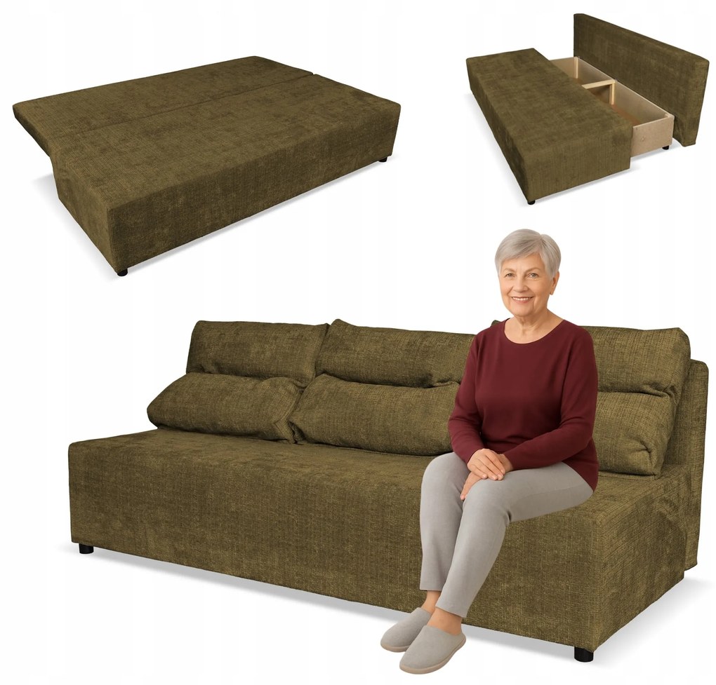 Kanapa sofa KIMO funkcja spania pojemnik Family Meble Ramona brązowy welur