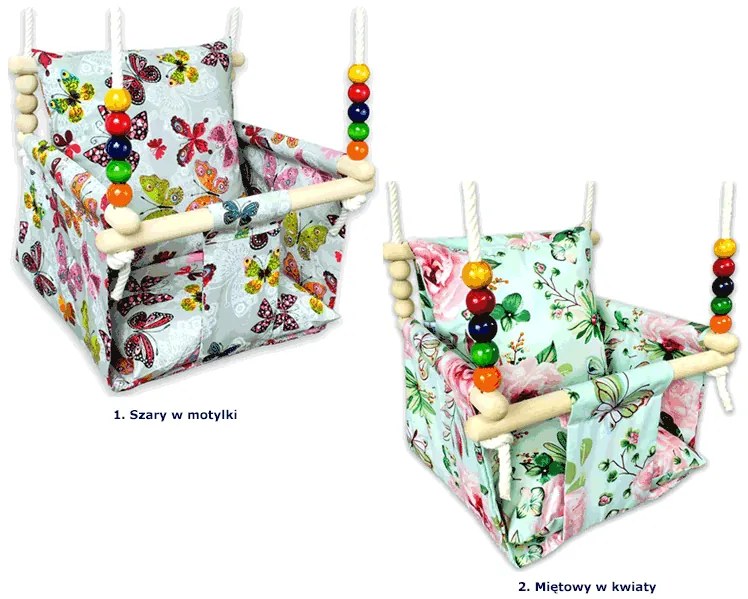 Huśtawka dziecięca drewniana w kwiaty T4-N95