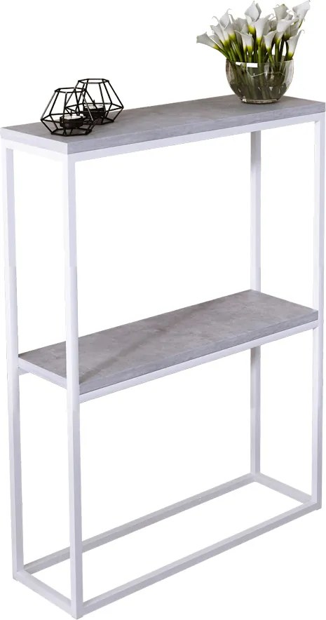 Nowoczesna konsola z półkami biały + beton K5-F08