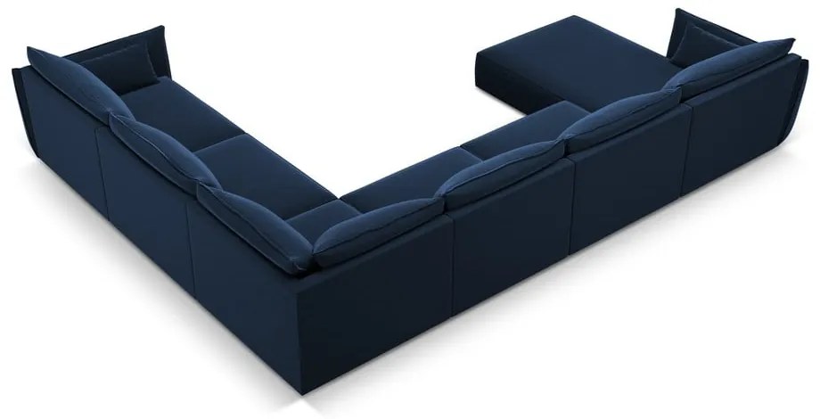 Ciemnoniebieski aksamitny narożnik (prawostronny/w kształcie litery U) Vanda – Mazzini Sofas