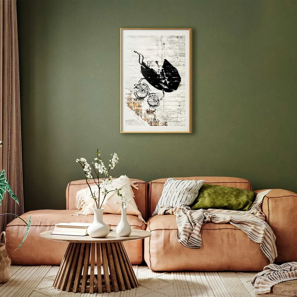 Plakat Pędzący wózek 29,7x42 cm z ramą złotą z marginesem ARTGEIST B
