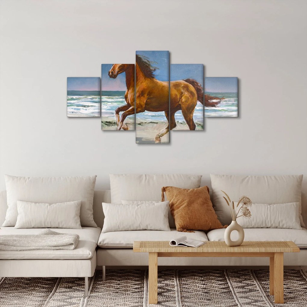 Obraz konia na plaży (125x70 cm)