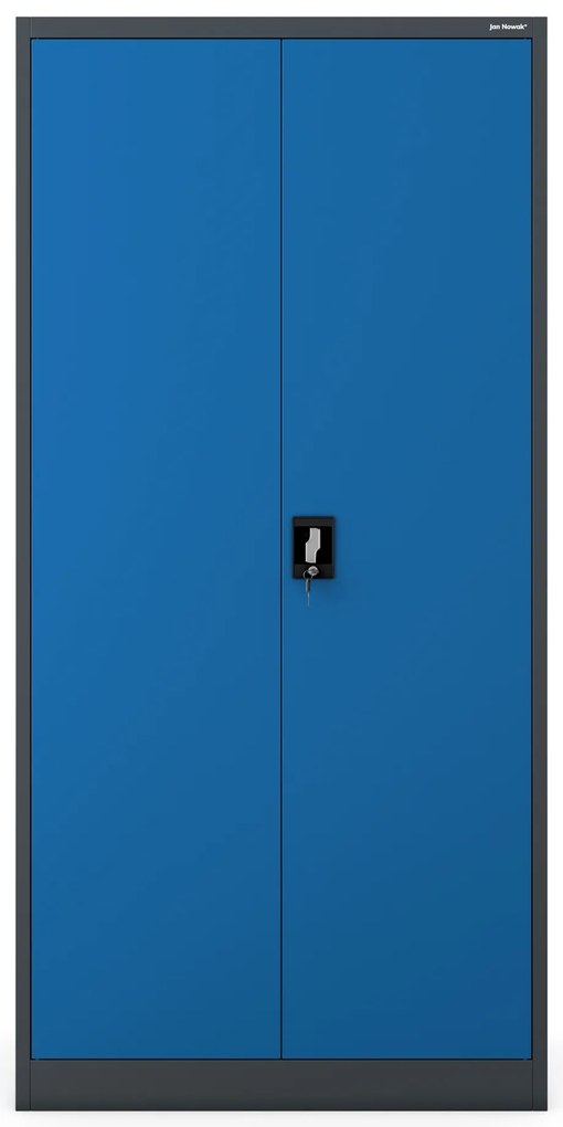 Biurowa szafa metalowa na akta JAN, 900 x 1850 x 400 mm, antracytowo-niebieska