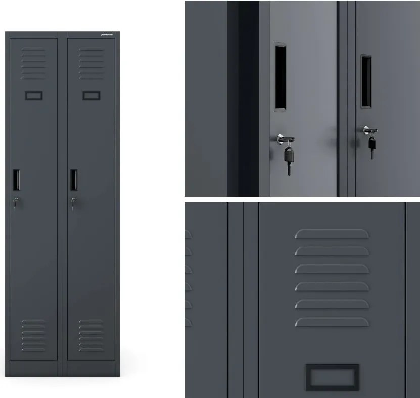 Dwudrzwiowa szafa BHP wąska 60x50x180 cm Kacper 2, antracyt
