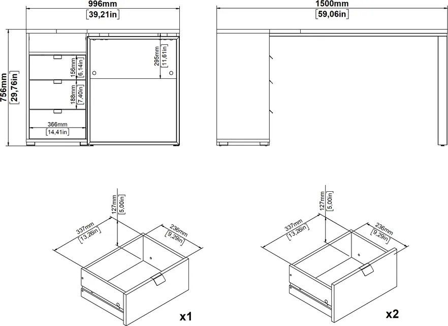 Biurko narożne z kontenerkiem Sign szary mat/jackson hickory