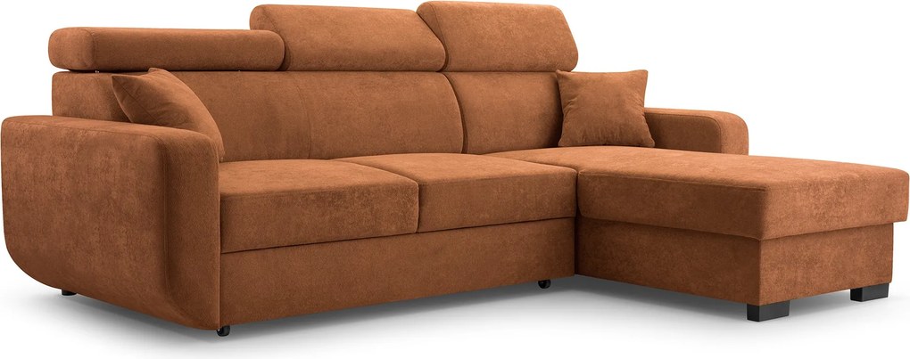 Masseno Narożnik CASTELLO z funkcją spania i pojemnikiem na pościel Narozniki L, Rozkładana sofa - Miedziany, VELO 627