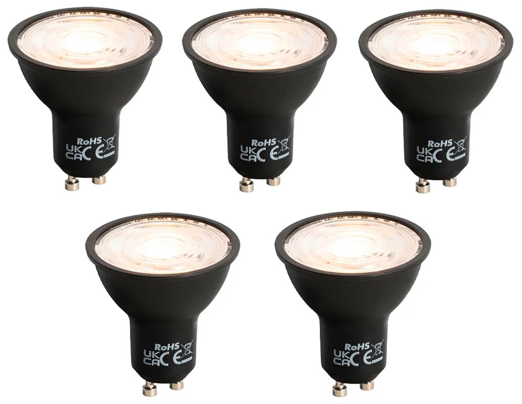 Zestaw 5 żarówek LED GU10 z możliwością ściemniania, czarne, 6W, 500lm, 2700K