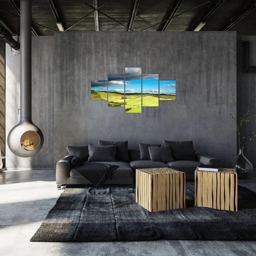 Obraz - Zielony krajobraz ze wzgórzami (125x70 cm)
