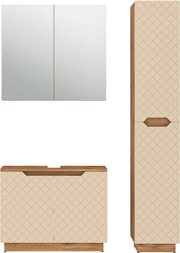 Zestaw mebli łazienkowych dąb/kaszmir ze strukturą płytek 79.6x32x62.1 lotta
