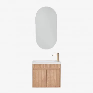 Zestaw Wiszących Mebli Łazienkowych Zintegrowany Z Umywalką Narek Popielaty Brąz & Owalny Ze Schowkiem 45x90 Cm - Sklum