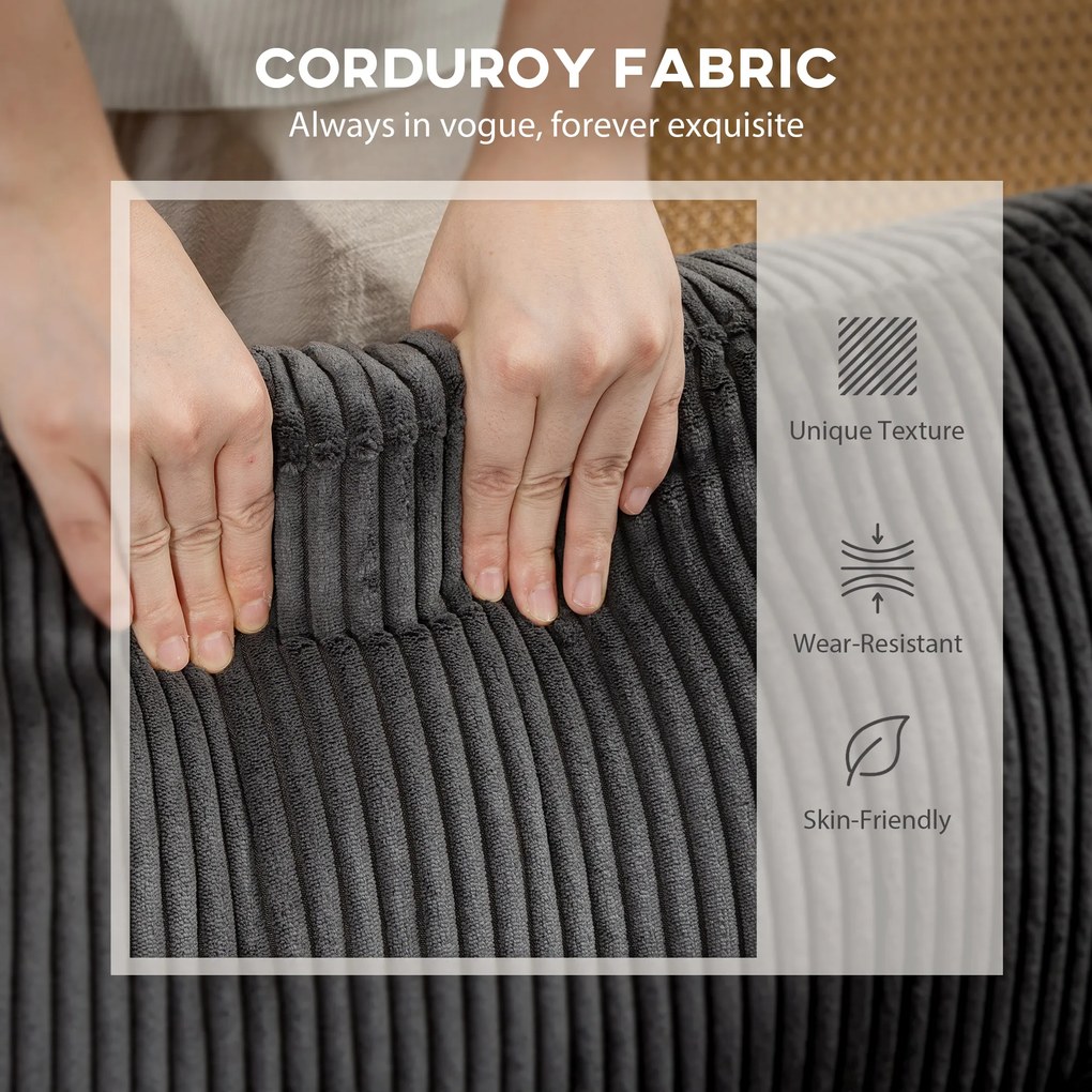 HOMCOM Narożna sofa w kształcie U, sofa z sprężynami kieszeniowymi, wyściełane podłokietniki, ruchomy szezlong, sztruks, 292x224x85 cm, ciemnoszary | Aosom PL