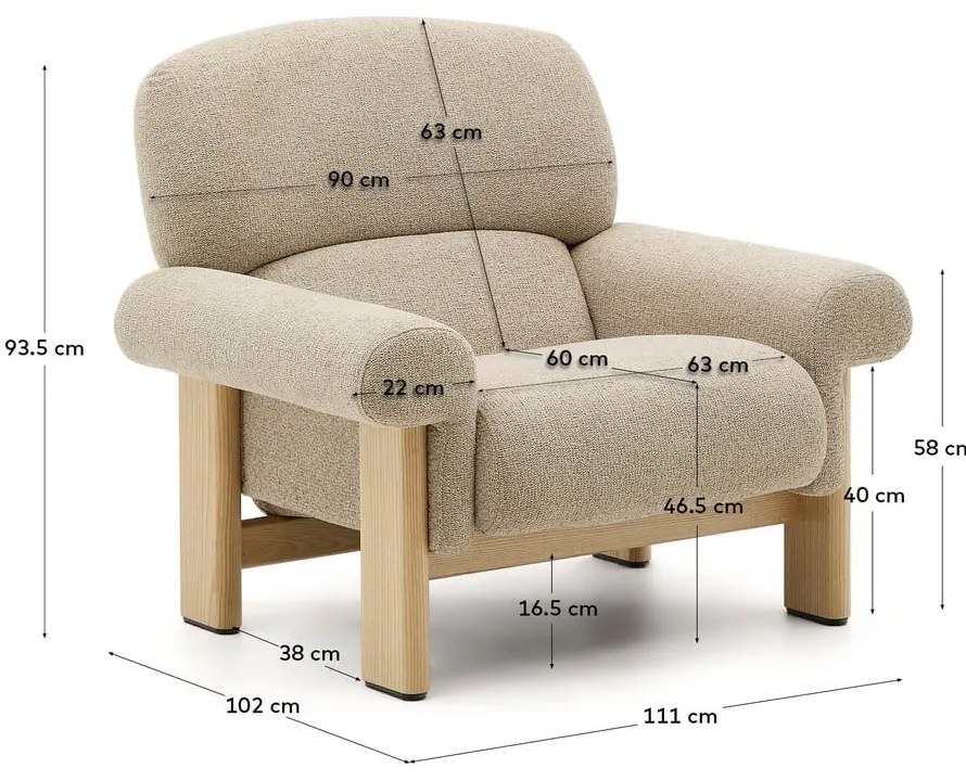 Beżowy fotel z tkaniny szenilowej Nema – Kave Home