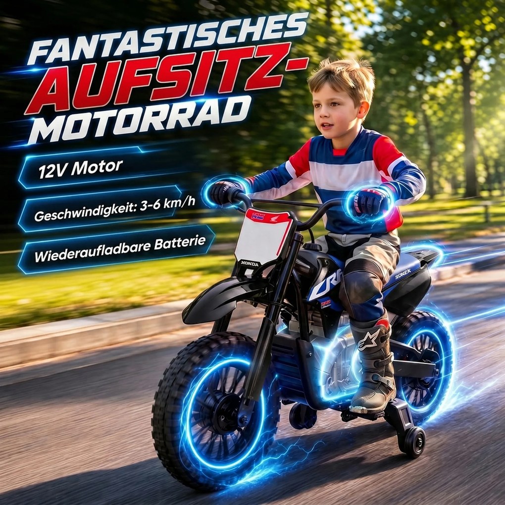 AIYAPLAY Elektryczny motocykl dla dzieci HONDA CRF 450R 12 V Motocross z silnikiem 35 W, akumulatorem litowo-jonowym, tylnym zawieszeniem, 12-calowymi kołami | Aosom PL