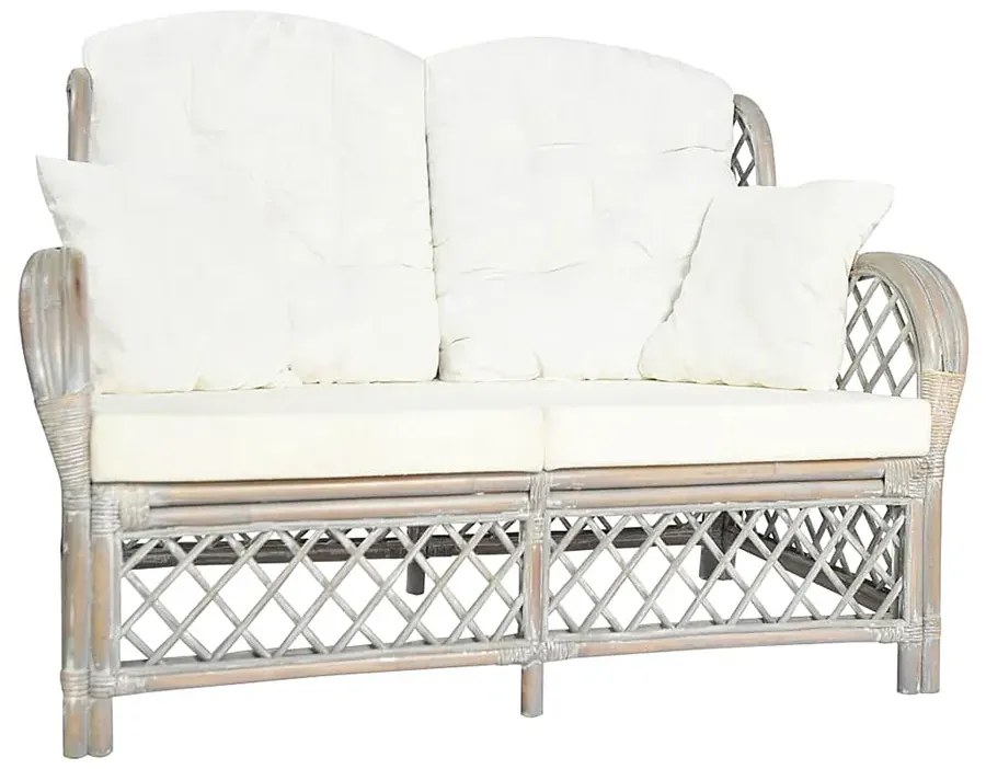 2-osobowa szara sofa rattanowa z lnianą tapicerką T1-E67