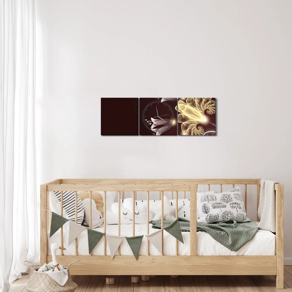 Obraz - Świecące kwiaty (z zegarem) (90x30 cm)