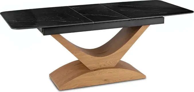 Zestaw Stół Rozkładany Ceramiczny ALICANTE 160-200 cm Czarny/Dąb i 4 Krzesła BRAGA Krem/Dąb
