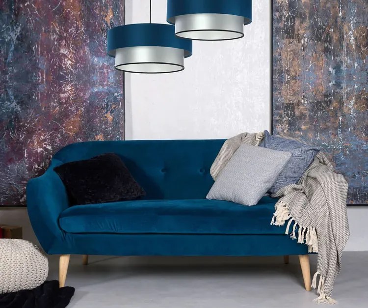 Srebrno-granatowa lampa wisząca z abażurem - 6X S416 R6-P04