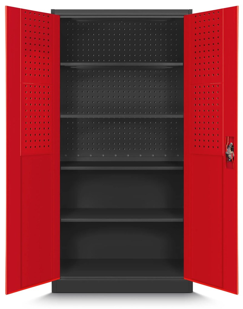 Warsztatowo-narzędziowa szafa metalowa BRUNO, 920 x 1850 x 500 mm, antracytowo-czerwona