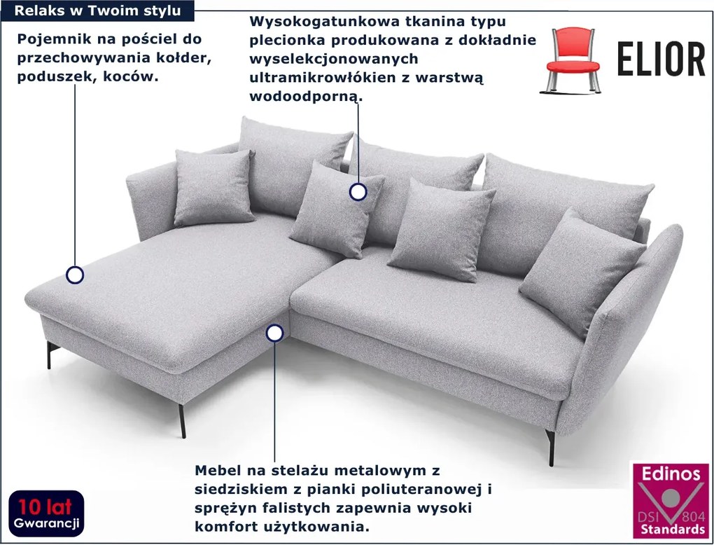 Popielaty narożnik z pojemnikiem do salonu N8-Z32