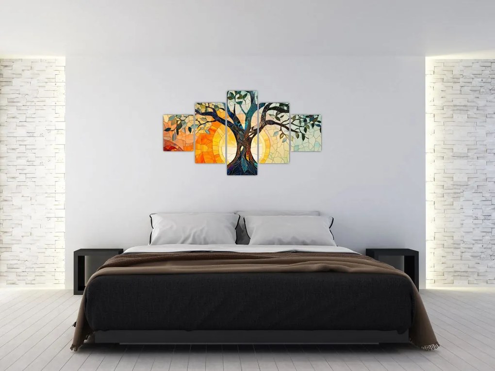 Obraz – Mozaika – słońce i drzewo I. (125x70 cm)