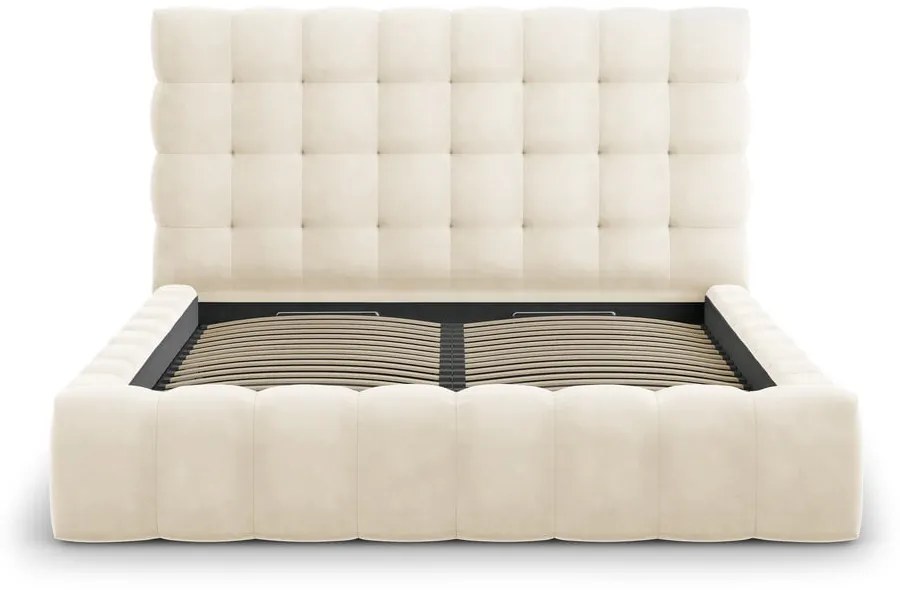 Beżowe tapicerowane łóżko dwuosobowe ze schowkiem i stelażem 180x200 cm Bali – Cosmopolitan Design