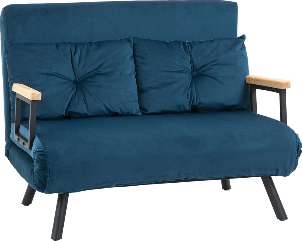 rozkladana sofa HOMCOM 2-osobowa niskie wymiary z poduszkami aksamit naturalne niebieskie Aosom PL