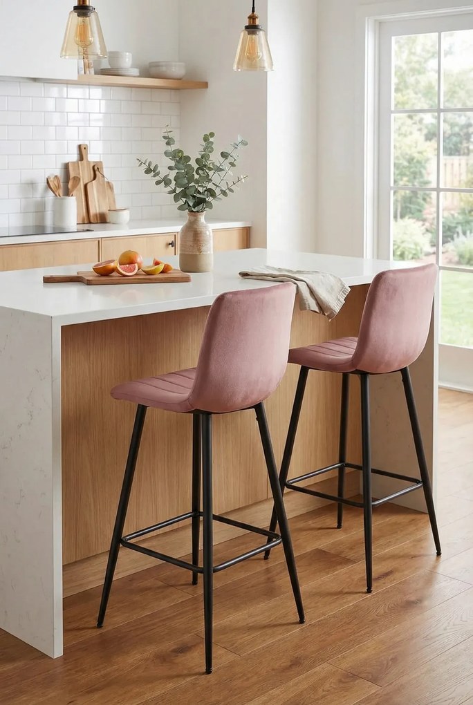 Ciemnoróżowy hoker tapicerowany metalowy A1-H17