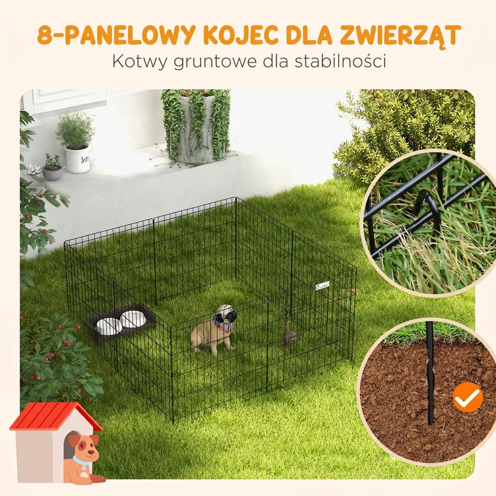 PawHut Zagroda dla Zwierząt, Kojec dla Szczeniąt i Małych Psów, z Drzwiami, Do Użytku Wewnątrz i Na Zewnątrz, 61 cm, Czarna | Aosom PL