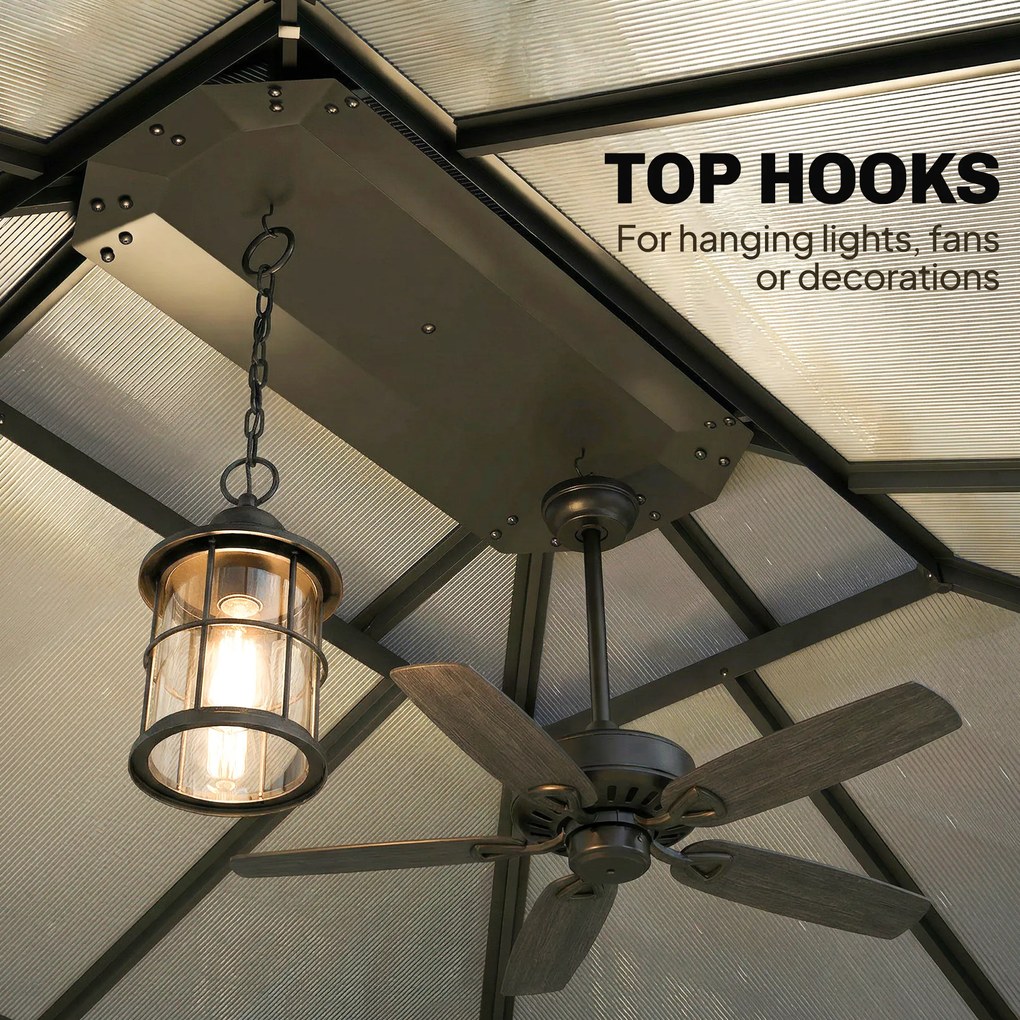 Outsunny Pawilon ogrodowy ok. 3,6x3m aluminiowy pawilon z 6 mm poliwęglanowym dwuwarstwowym dachem moskitierą 4 bocznymi panelami ciemnoszary | Aosom PL