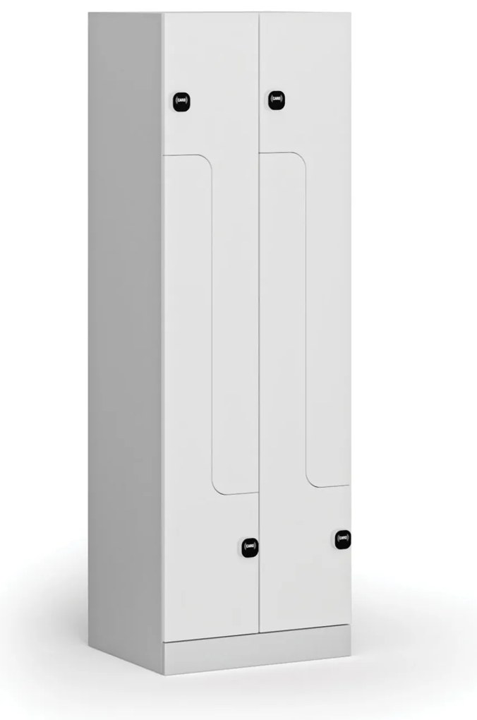 Metalowa szafka ubraniowa S1 Z, 4-drzwiowa, 1850 x 600 x 500 mm, zamek RFID, drzwi laminowane, biała