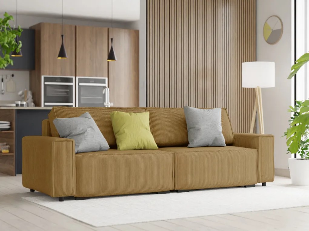 Trzyosobowa sofa rozkładana SMART musztardowa