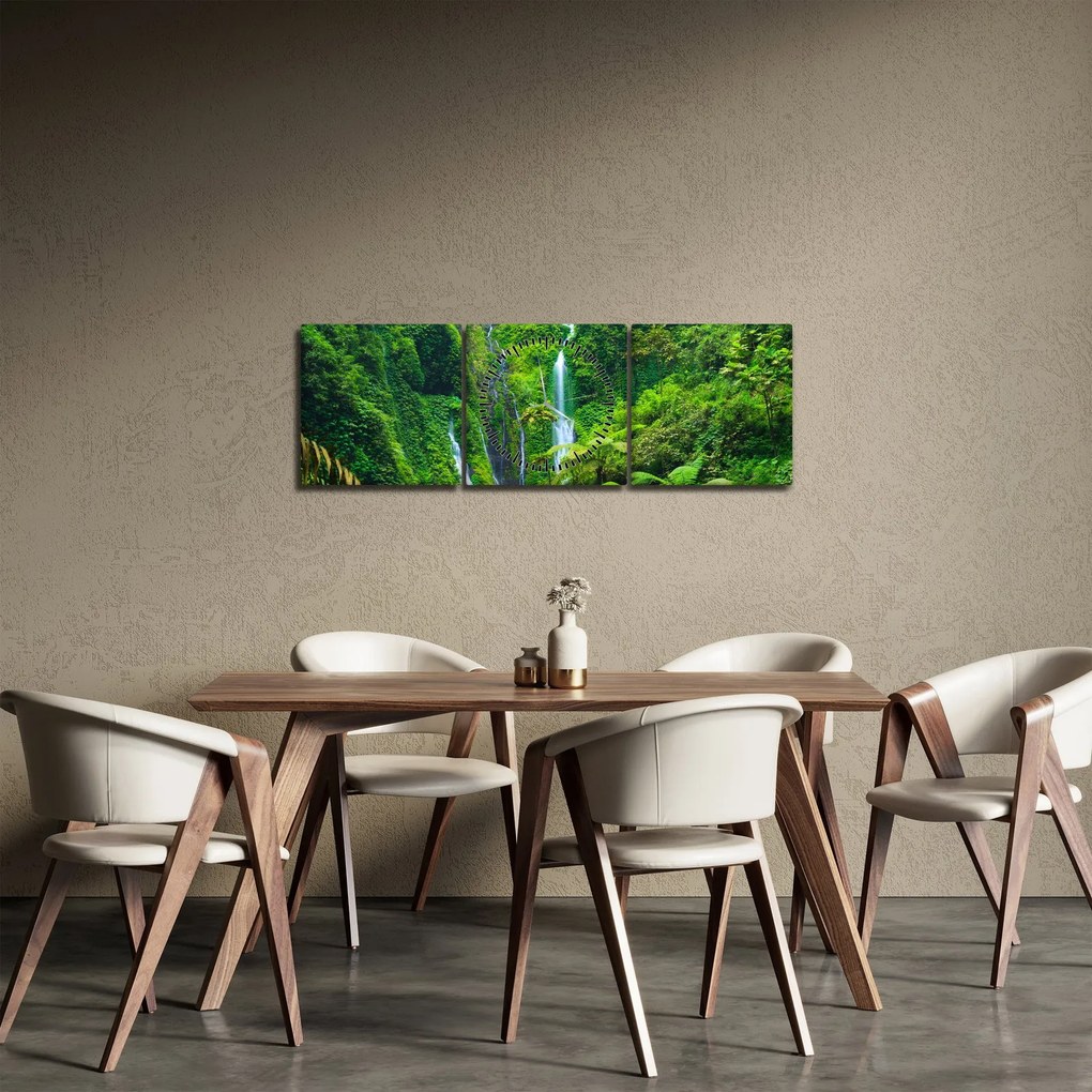Obraz - Wodospady Madakaripura, Jawa Wschodnia, Indonezja (z zegarem) (90x30 cm)