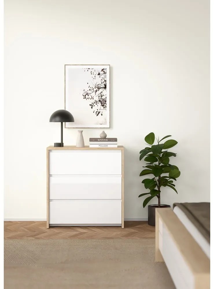 Biało-naturalna komoda w dekorze dębu 80x84x48 cm Next – Tvilum