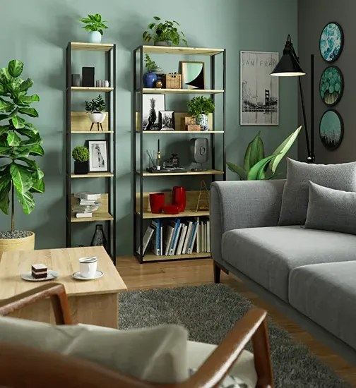Industrialny Regał Czarny Czarny Z 6 Półkami + Dąb Artisan M4-A40