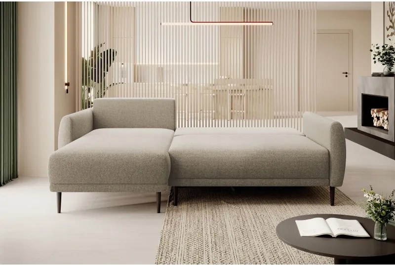 Narożnik BONO z funkcją spania Drewniane nóżki Eleganckie podłokietniki Głębokie siedzisko Lewa strona Barrel 09