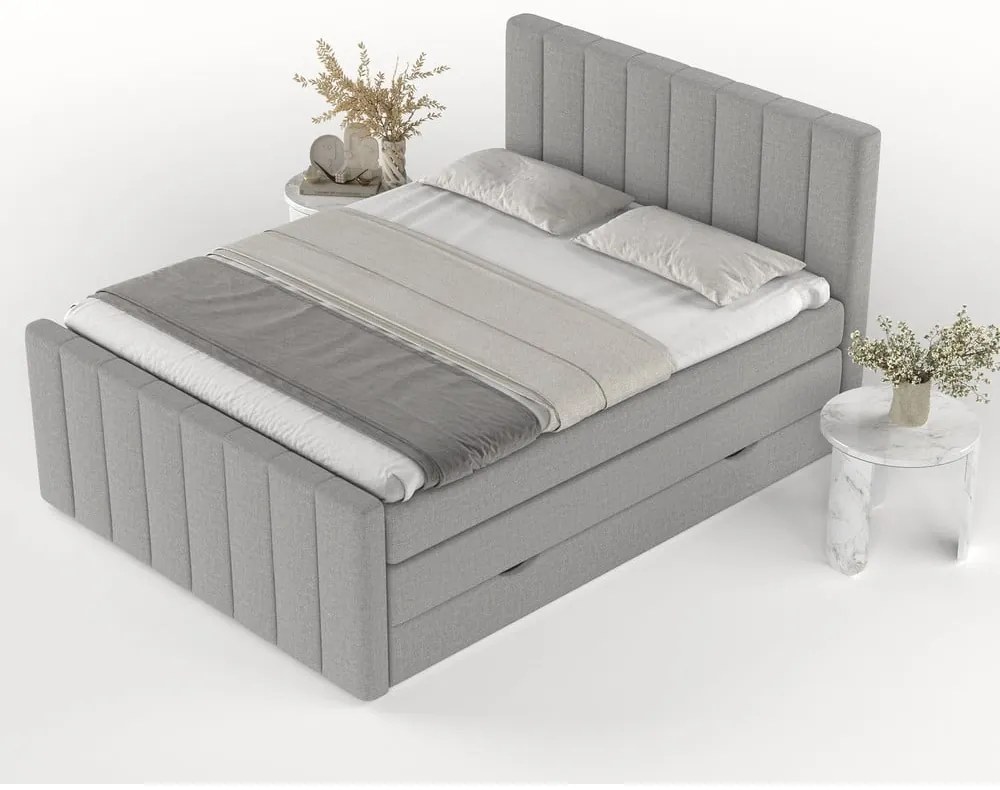 Jasnoszare łóżko boxspring ze schowkiem 140x200 cm Ruby – Maison de Rêve