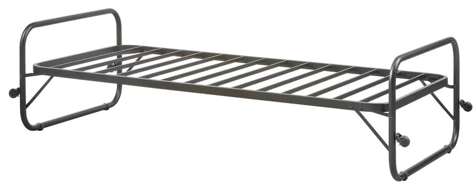 Czarne metalowe łóżko jednoosobowe ze stelażem 90x200 cm Lucy – WOOOD