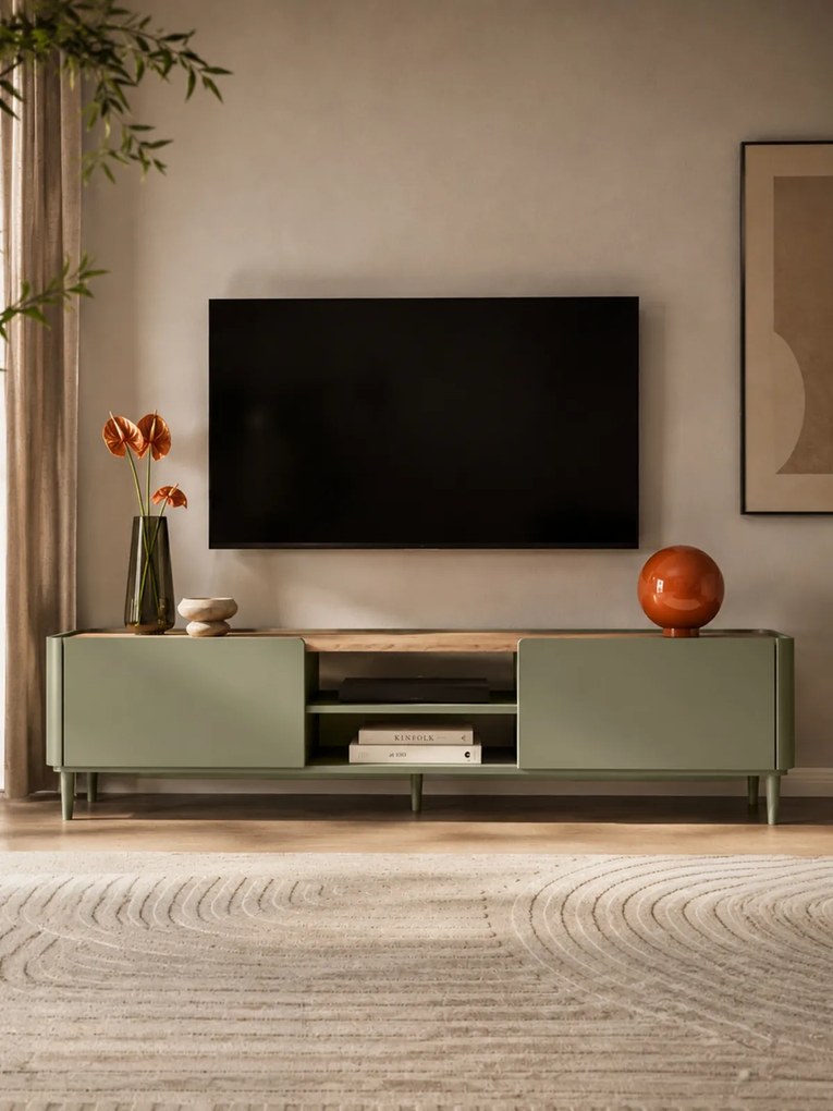 Szafka RTV Elivo 220 cm na nóżkach - eukaliptus / dąb baltic dune