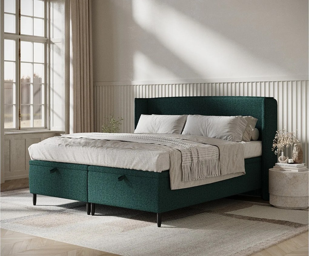 Łóżko tapicerowane w tkaninie plecionej Ritual - 140 x 200 cm - zielony