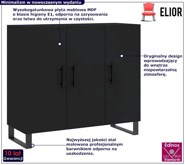 Czarna minimalistyczna komoda na nóżkach Erika 3X