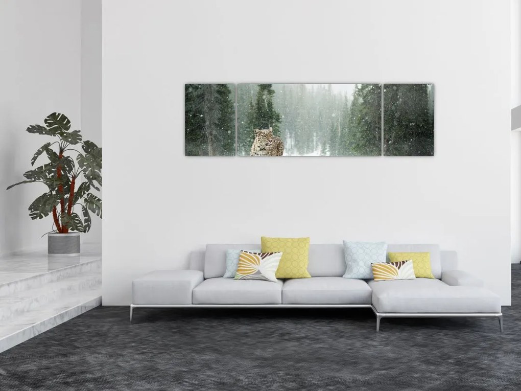 Obraz lamparta na śniegu (170x50 cm)