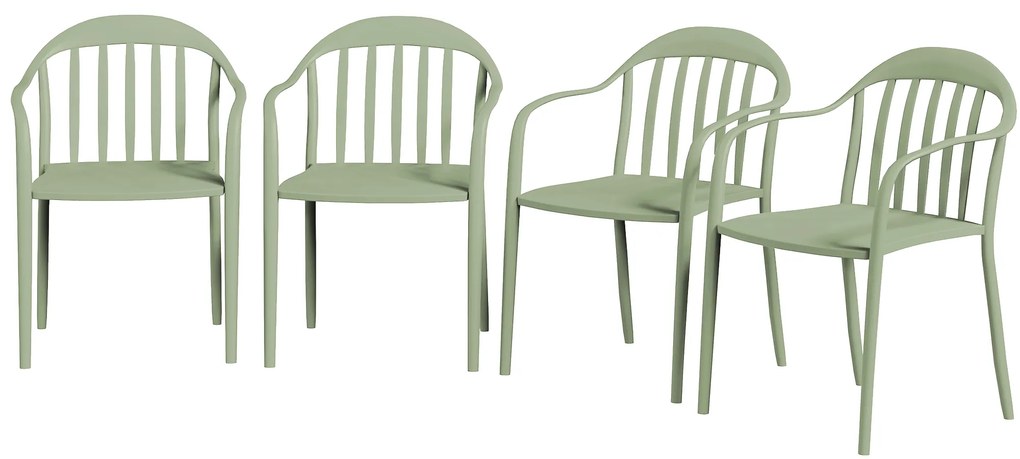 Outsunny Zestaw 4 krzeseł ogrodowych odpornych na warunki atmosferyczne, z plastiku, z podłokietnikami i oparciem, do 120 kg