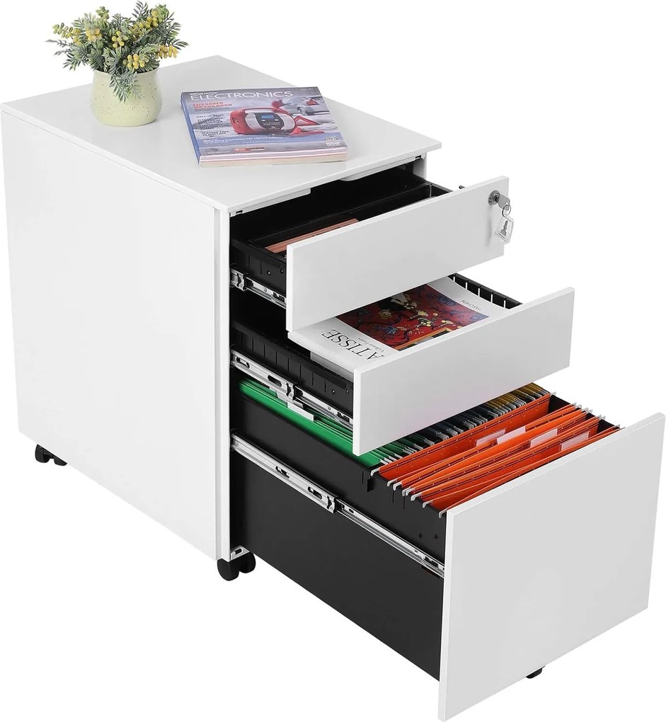 Szafka na Dokumenty Biała, Kontenerek, Na klucz - OFC60WT