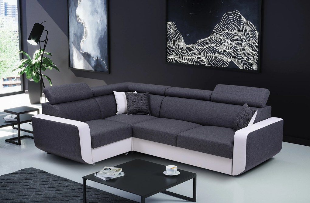 Masseno Narożnik MIRA z funkcją spania i pojemnikiem na pościel Narozniki L, Rozkładana sofa - Szary, INARI 94+MADRYT 920