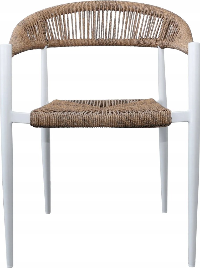 Krzesło Ogrodowe Białe 56x60x78 cm Plecione Brązowe Sznurki Nowoczesne