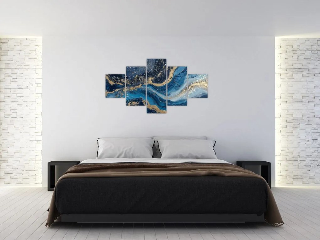 Obraz - Abstrakcyjny niebiesko-złoty marmur (125x70 cm)