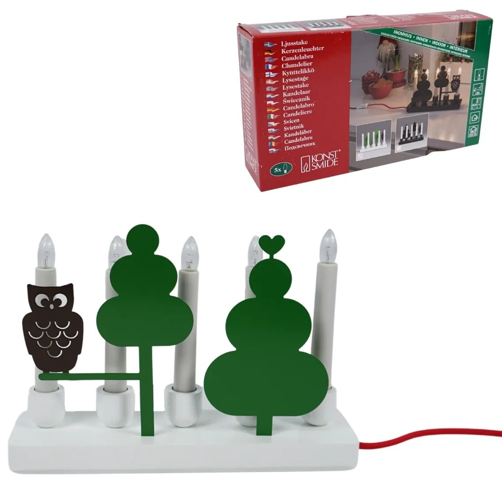 Elektryczny metalowy świecznik WOOD OWL, biały